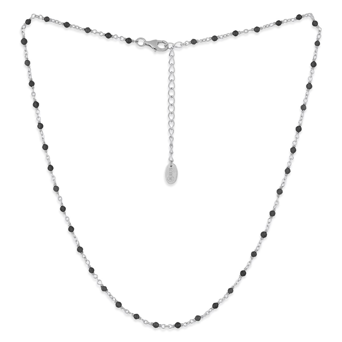 Collier Argent Et Pierres Naturelles Noires