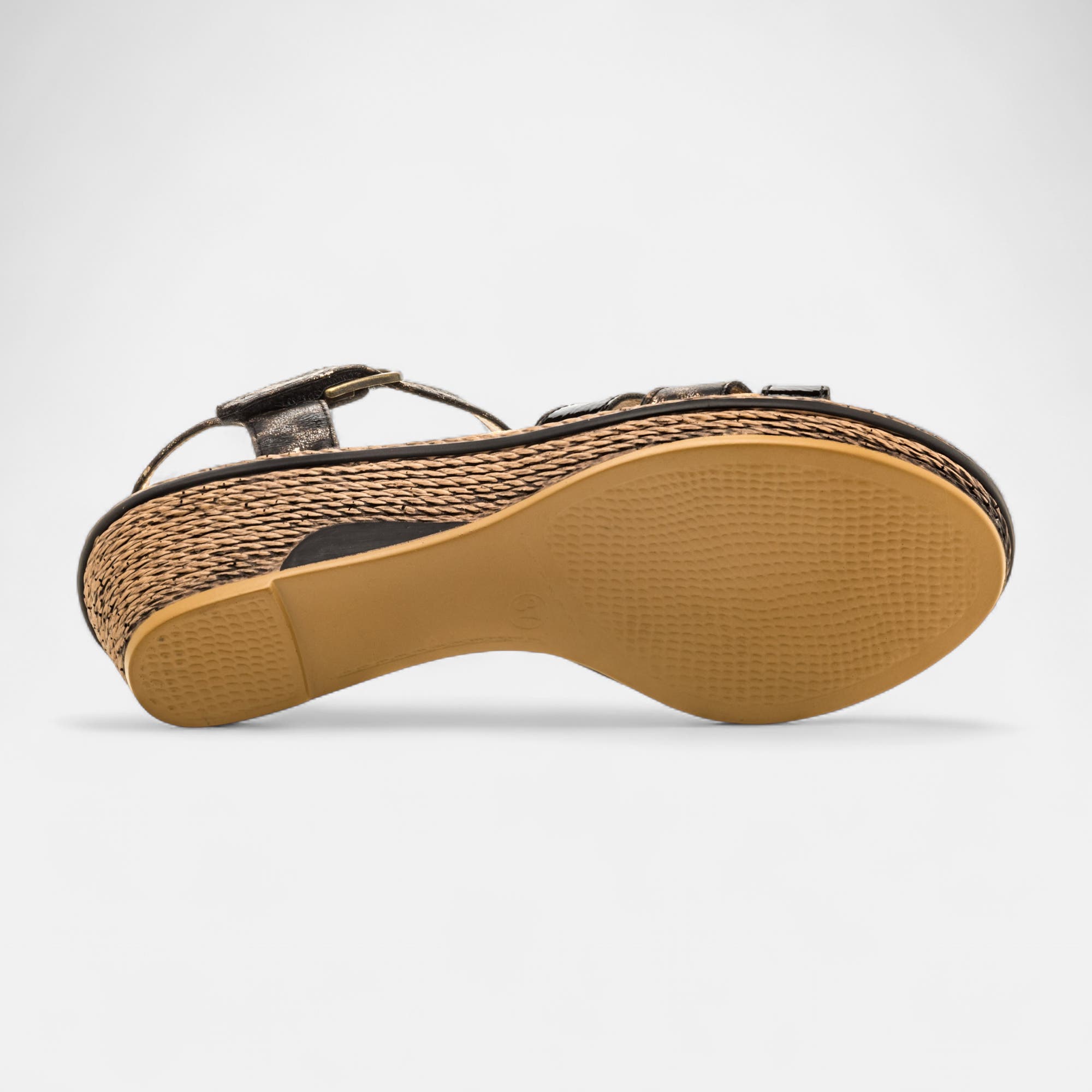 Nu-pieds à talon compensé Femme noir vernis