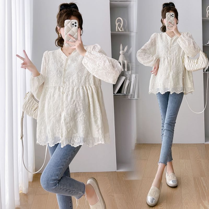 NEUF - Zwangerschapsblouse met lange mouwen en kant