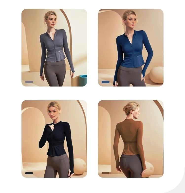 Sishan - Effen sporttop met lange mouwen en rits