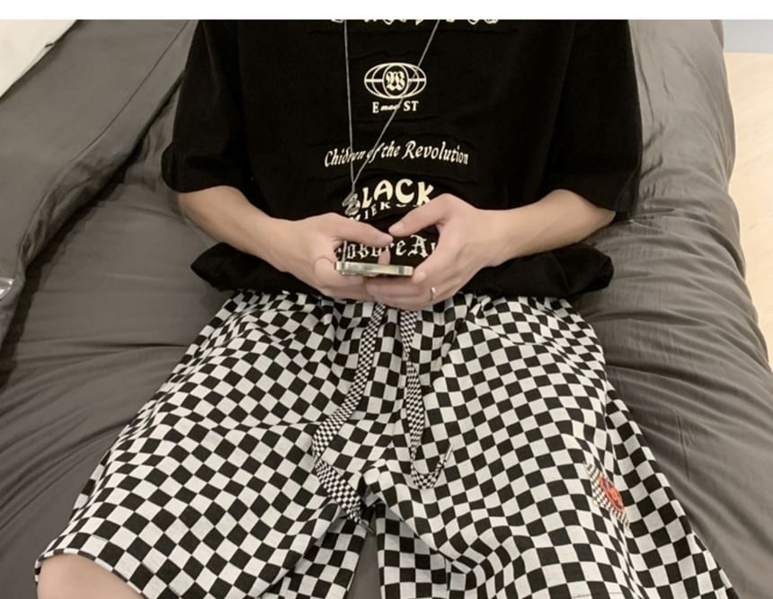 emeisa - Wijde shorts met trekkoord in de taille en checkerboardprint