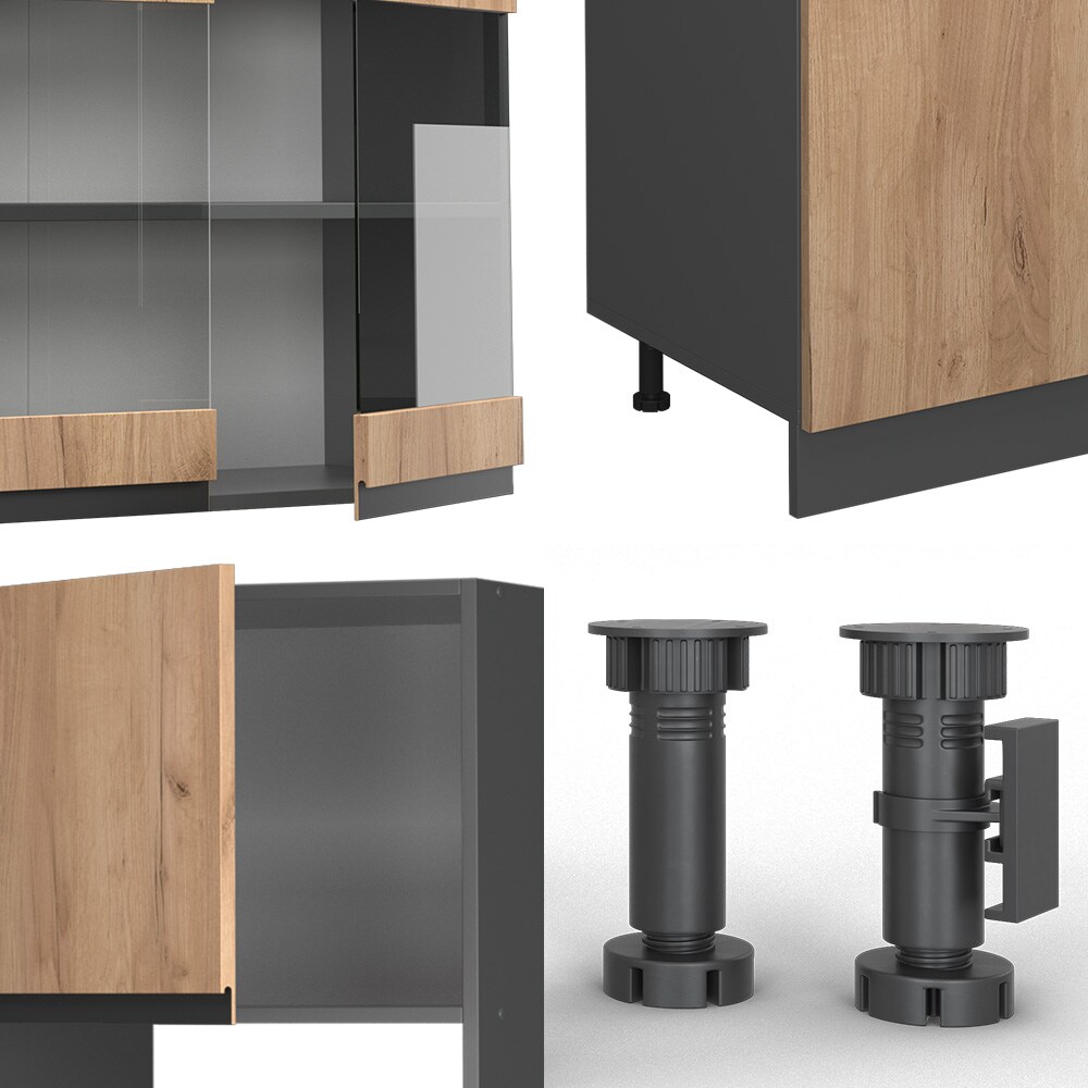 Vicco Küchenzeile Küchenblock Einbauküche R-Line J-Shape Anthrazit Eiche 300 cm modern Küchenschränke Küchenmöbel