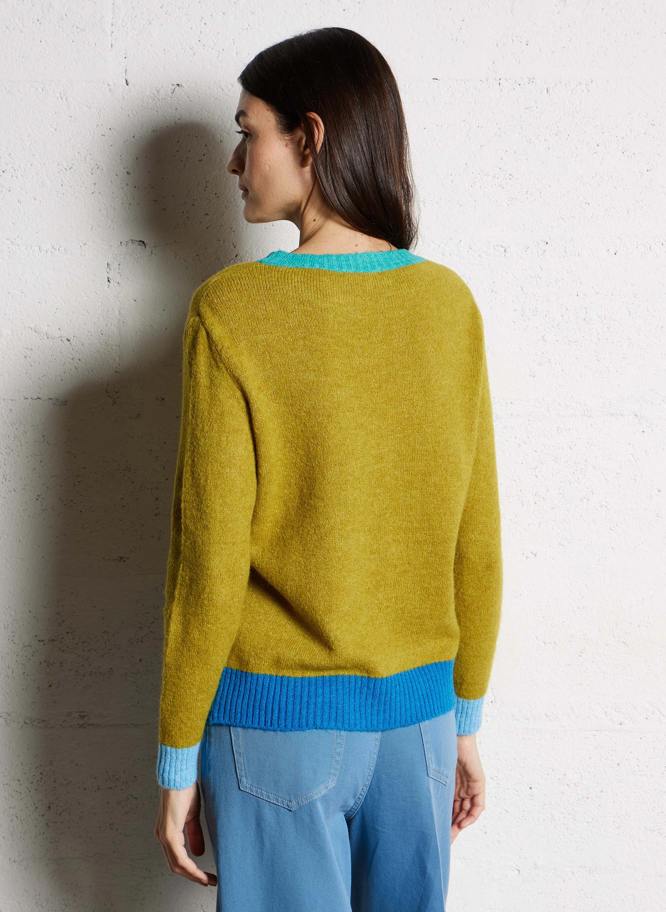 FUNCKY - Pull droit col rond tricolore | Vert