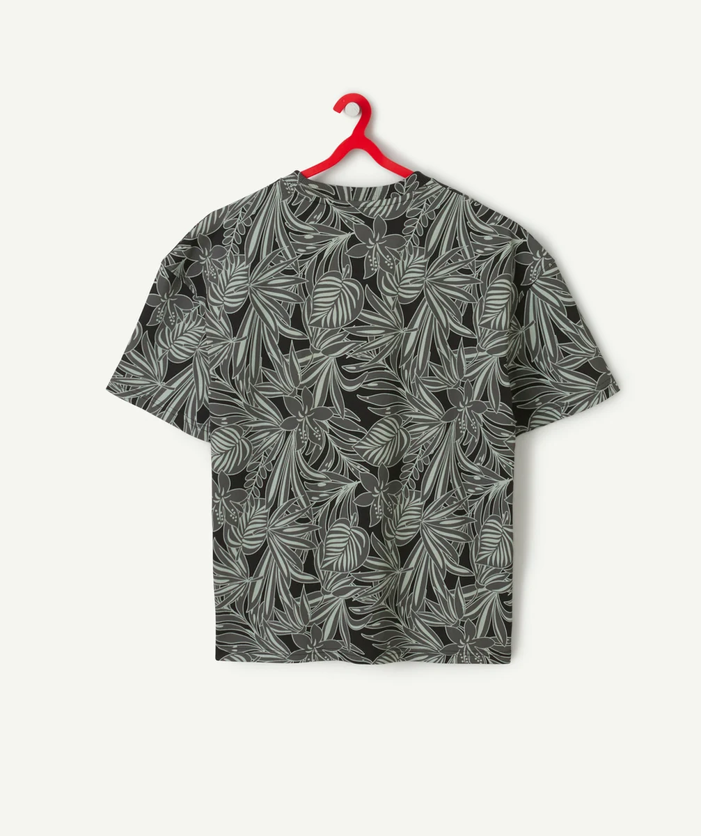 t-shirt garçon en coton bio gris imprimé feuilles
