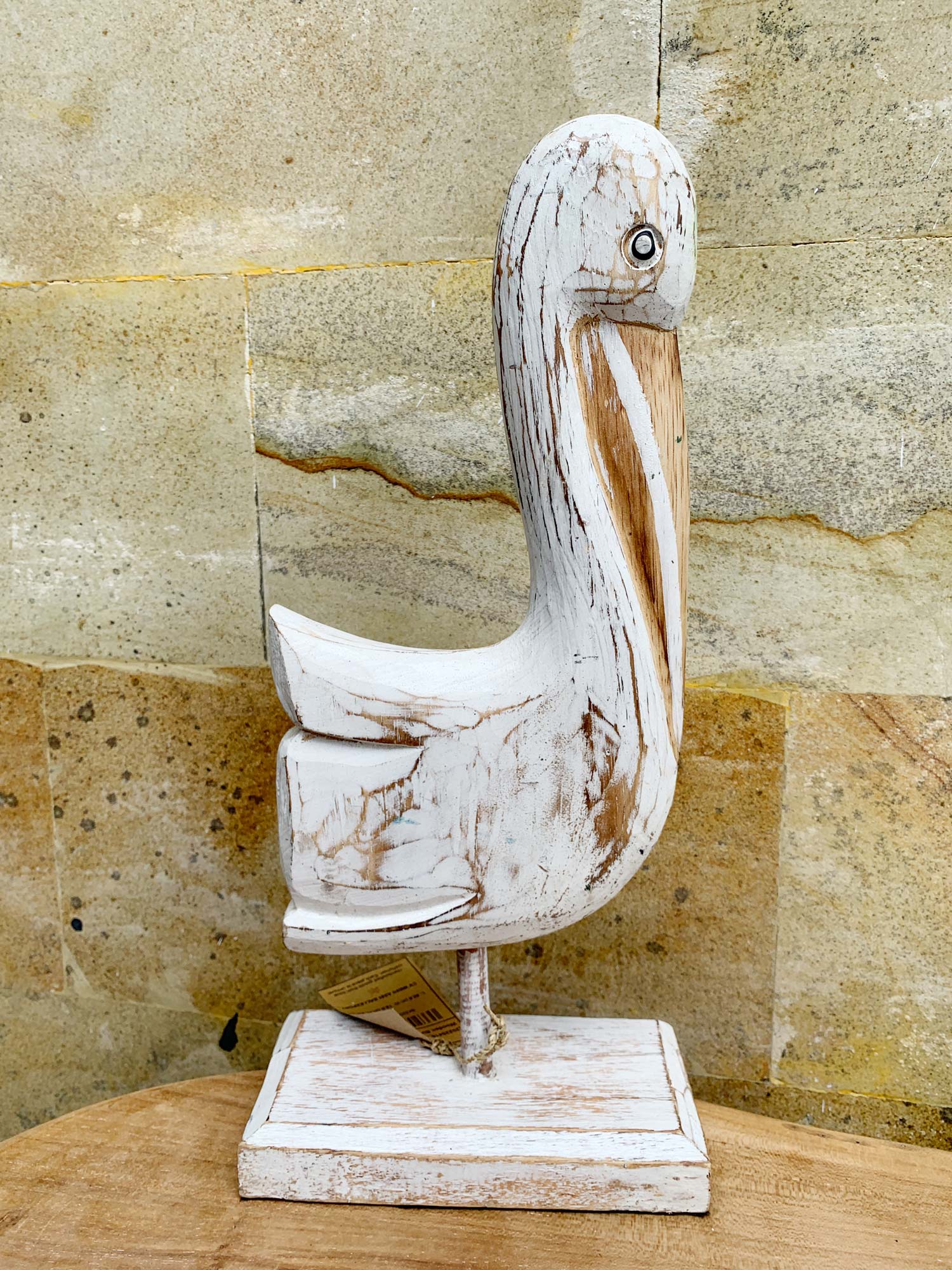 Holzskulptur 'Pelikan' weiß, H 39 cm, B 18 cm, L 9 cm von fischer's lagerhaus