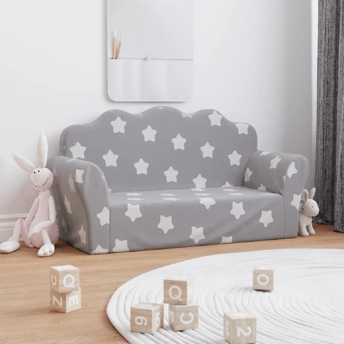 vidaXL Canapé enfants 2 places - Gris clair avec étoiles