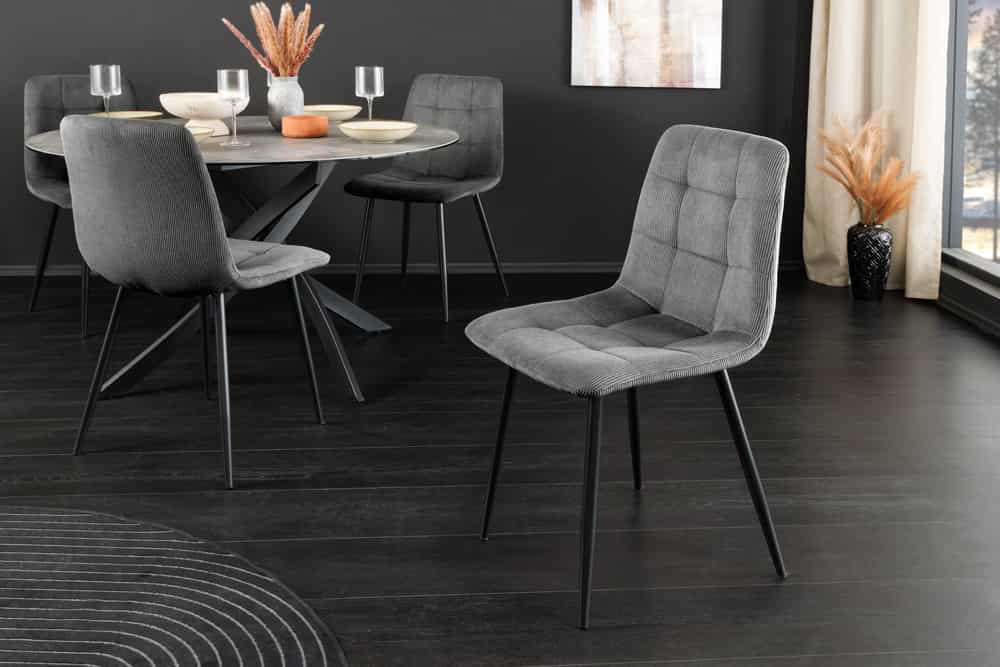Moderner Design Stuhl TRES CHIC grau Cord schwarze Metallbeine Esszimmer