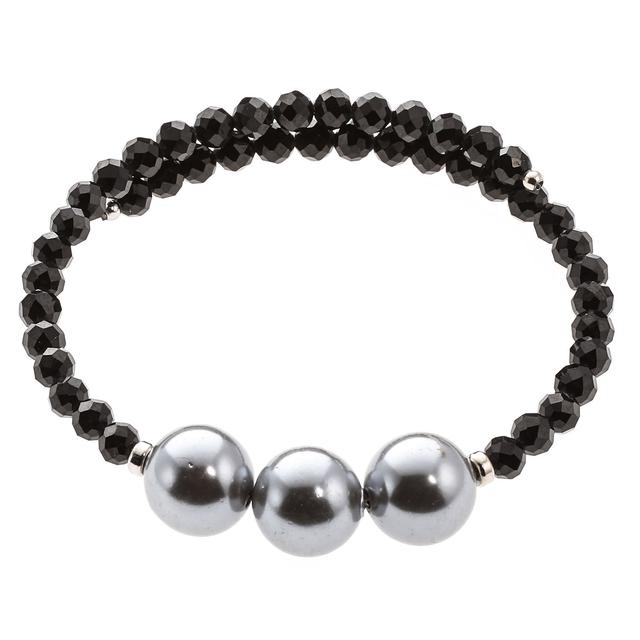 Wickel-Armband, 3 Muschelkernperlen, Black Spinell, ca. 20 ct.