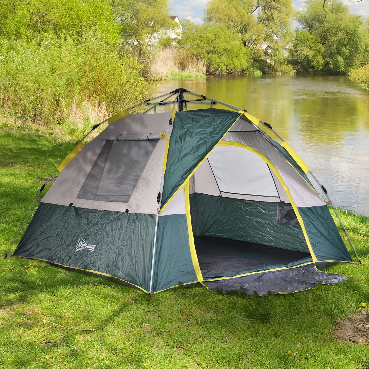 Outsunny Campingzelt für 3-4 Personen olivegrün 205 x 195 x 135 cm (LxBxH)