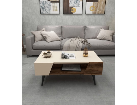 CONCEPT1 - Table basse Aren Beige noyer Clair 90 x 53,6 x h38cm