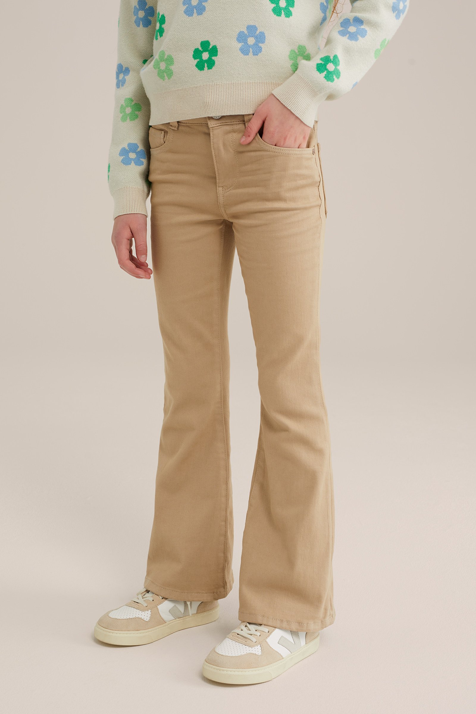 Meisjes wide leg jeans met stretch Blue Ridge Beige