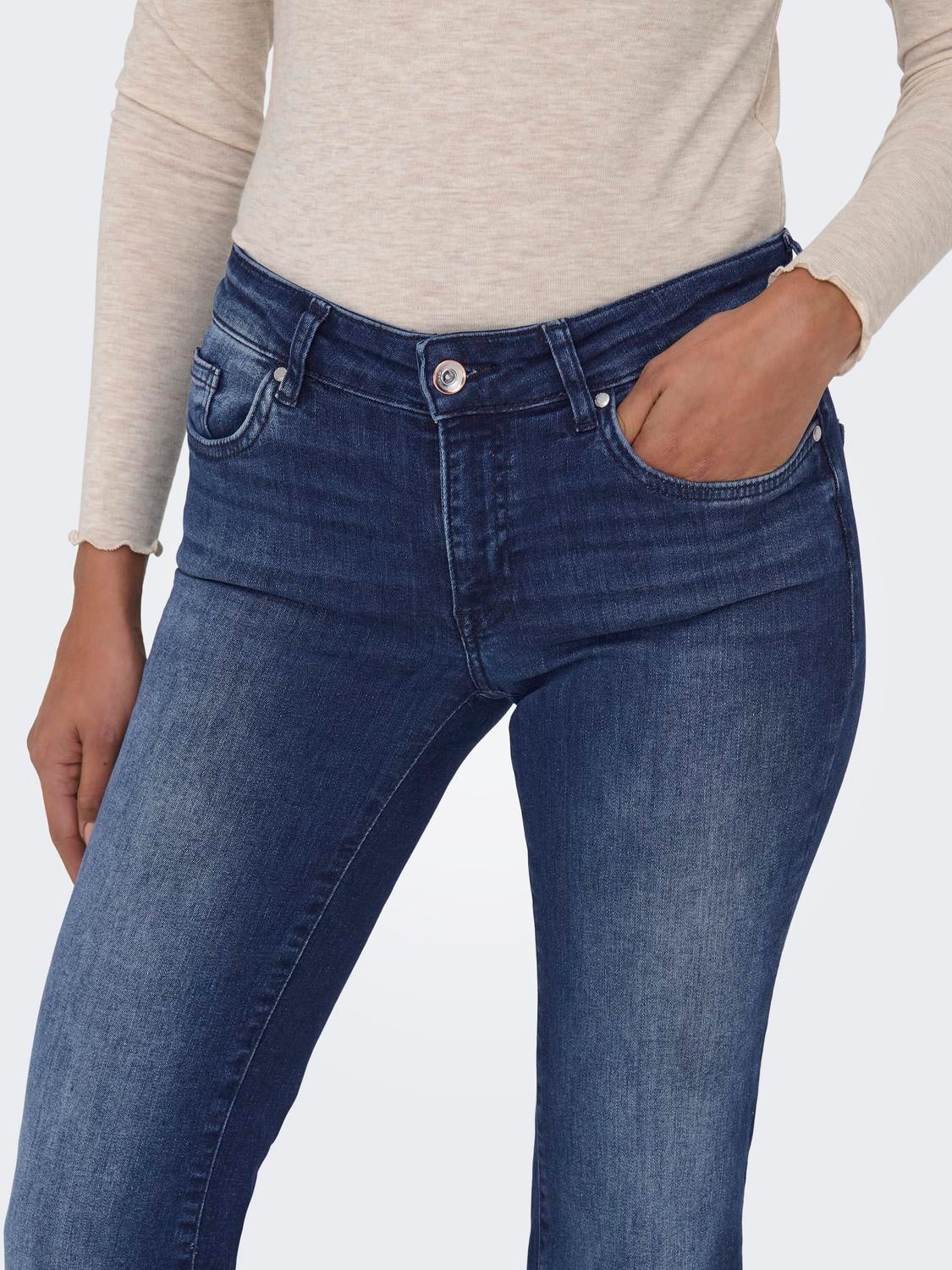 ONLTIGER Niedrige Taille Weiter Beinschnitt Jeans Dark Blue Denim