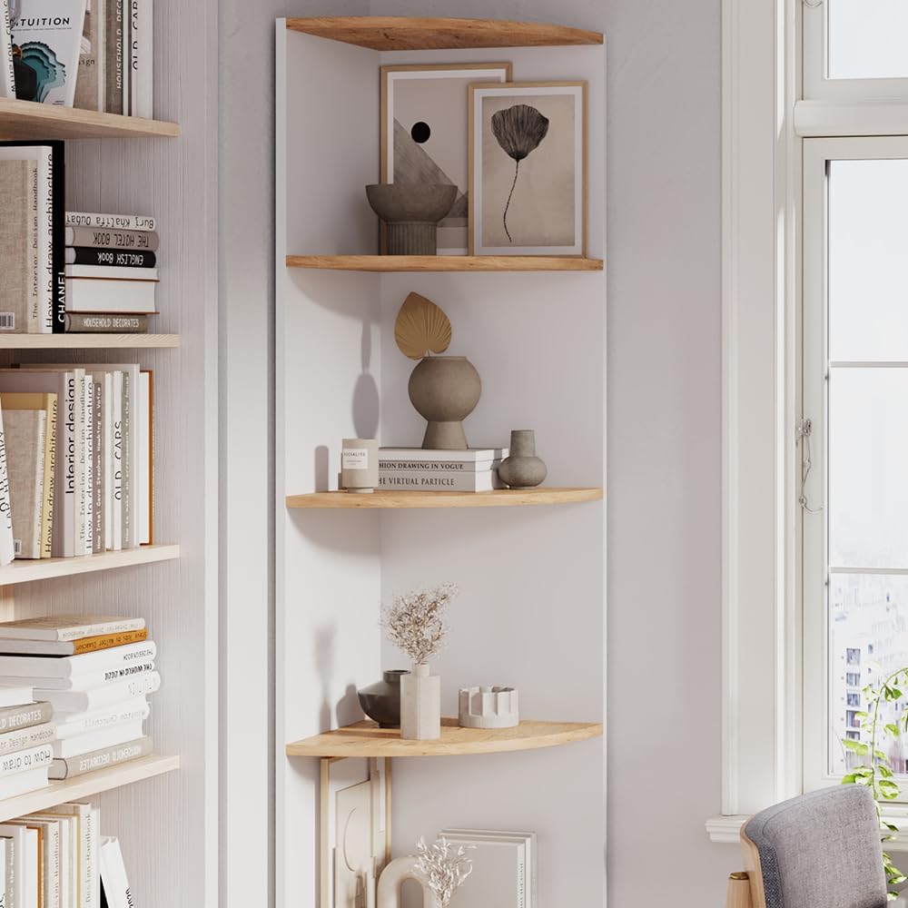 Vicco Eckregal Ecki, stehendes Bücherregal, Weiß/Goldkraft Eiche, 40 x 180.6 cm