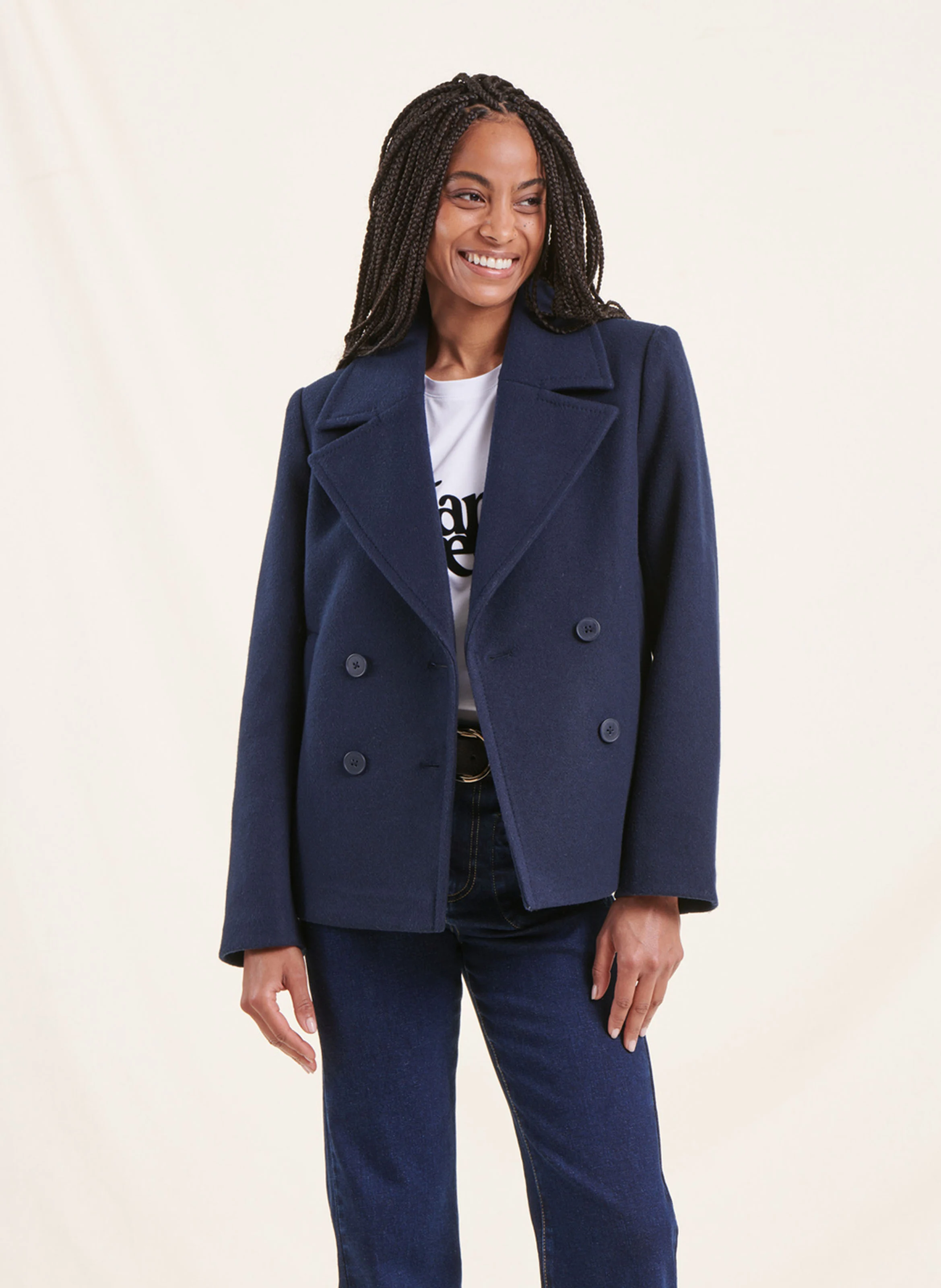 Manteau droit à col tailleur | Bleu
