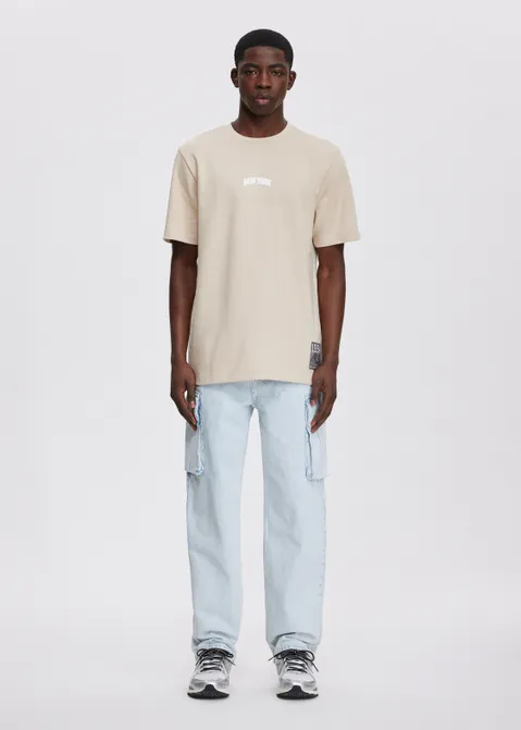 T-shirt met print New York zand (ZND.L)