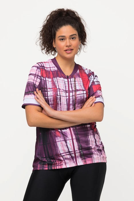 Fahrradshirt, Karo, Slim, Stehkragen, Taschen, Halbarm