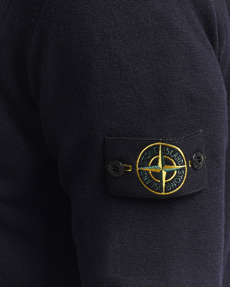 Stone Island Stretch Wool Knitted Half Button Jumper Navy