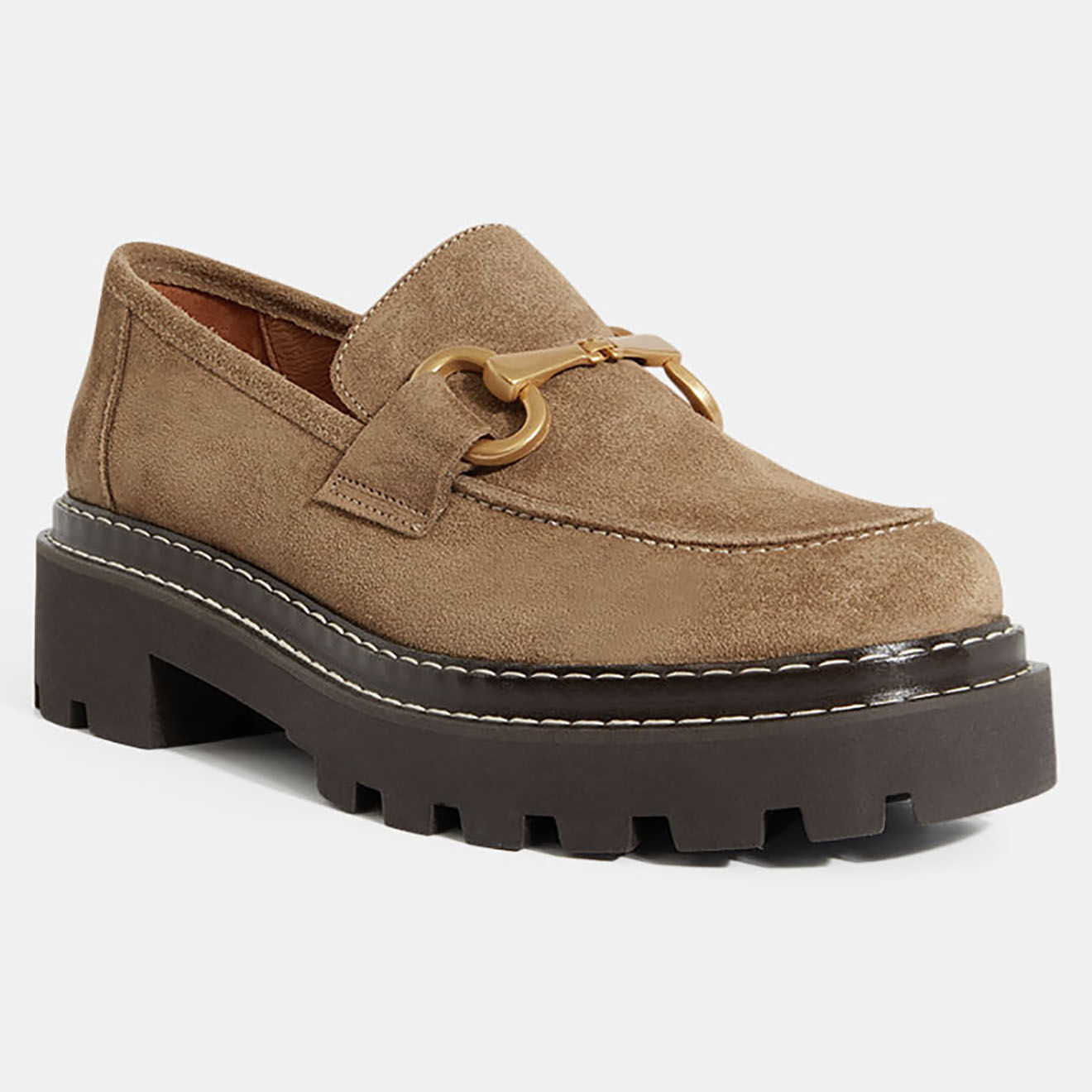 Galeries Lafayette Mocassins en Cuir marron taupe