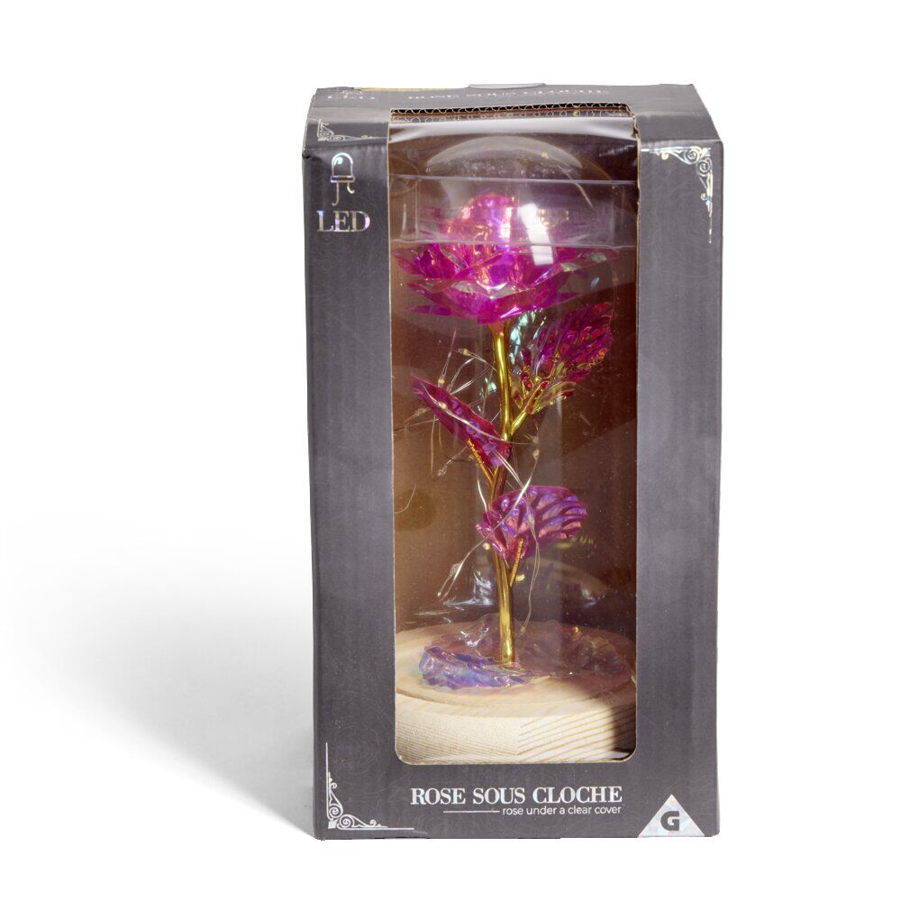 Rose sous cloche en verre avec LED Ø11,8xH19,5cm