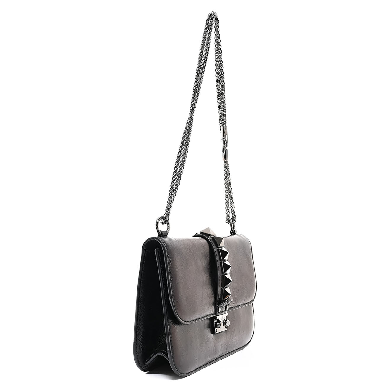Valentino Sac bandoulière Glam Lock en Cuir noir - Très bon état - L.26 cm