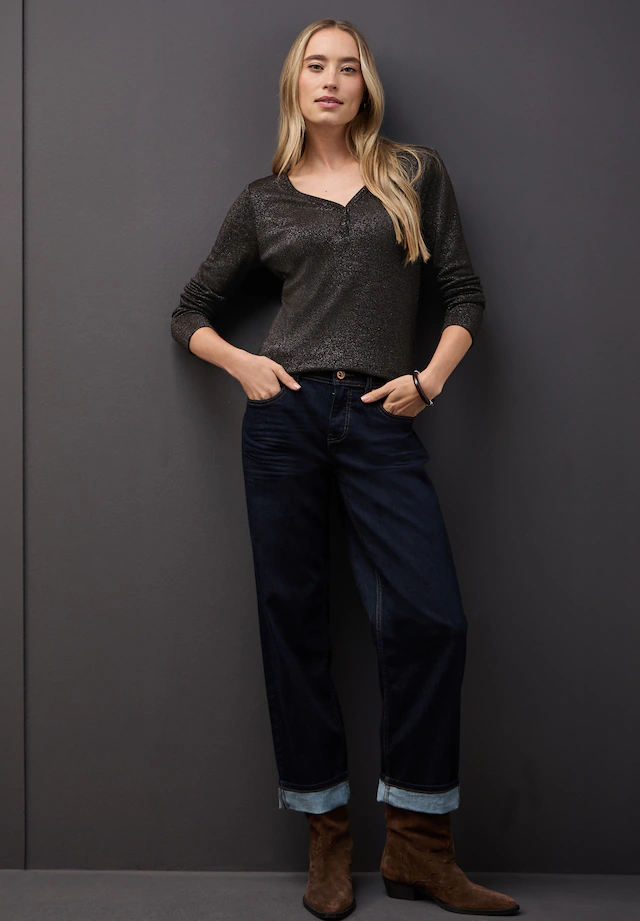 STREET ONE Langarmshirt , im Glitzer-Look und ot Herz-Ausschnitt