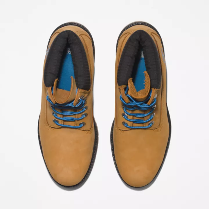 Bota Timberland Premium de 6 polegadas para homem, em amarelo/azul.
