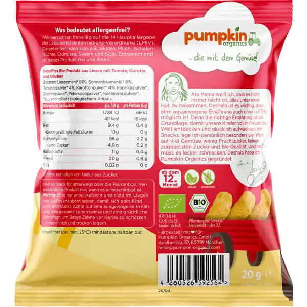 Bio Linsen Puffs mit Tomate, Karotte & Kräutern