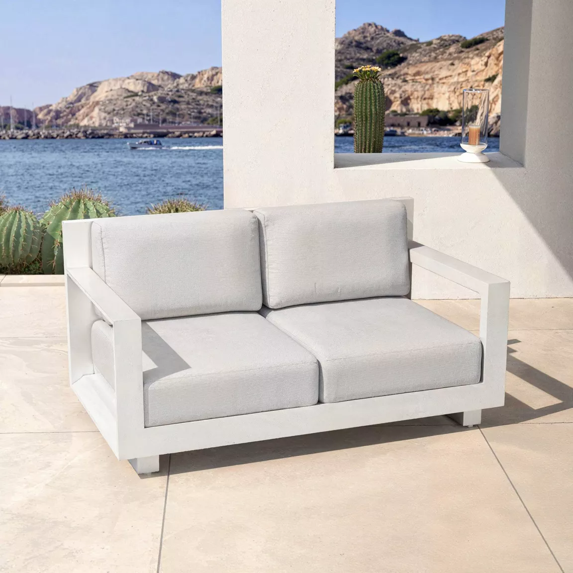 Canapé de jardin en aluminium 2 places Elba Blanc et gris clair