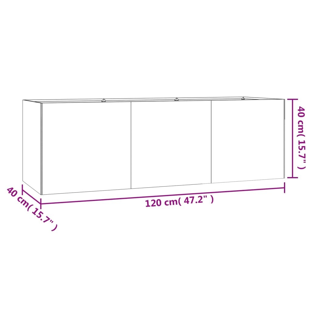 Vaso de aço Corten vidaXL, 120x40x40 cm