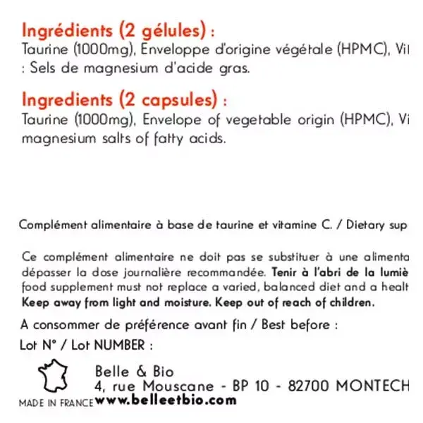 Belle & Bio Taurine et Vitamine C 90 gélules
