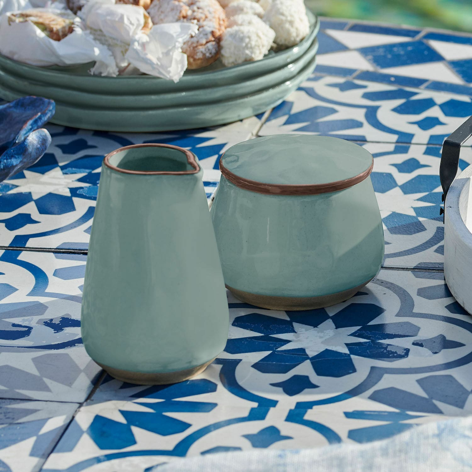 Zuckerdose und Milchkännchen Biarré türkis