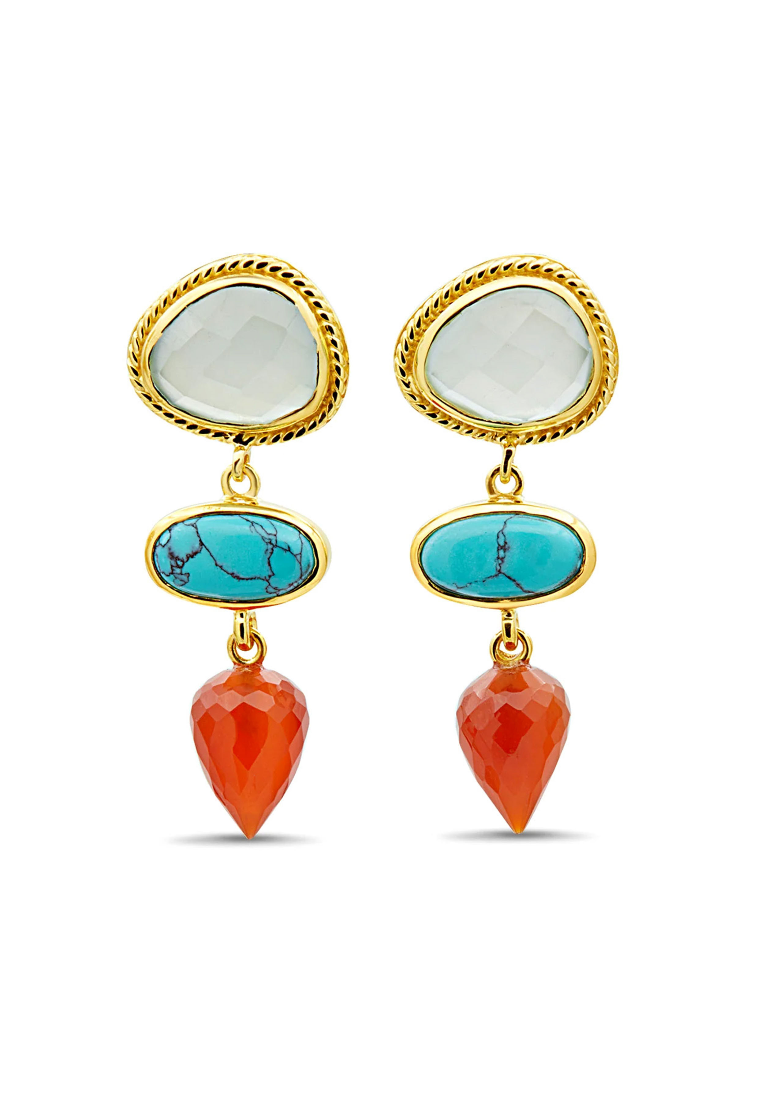 Le tresor du monde Mahila Ohrringe Blauer Chalcedon/Türkis/Roter Onyx