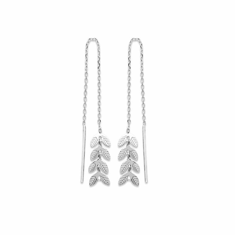 Boucles d'Oreilles Pendantes Argent Feuilles Tendance Epis de Blé