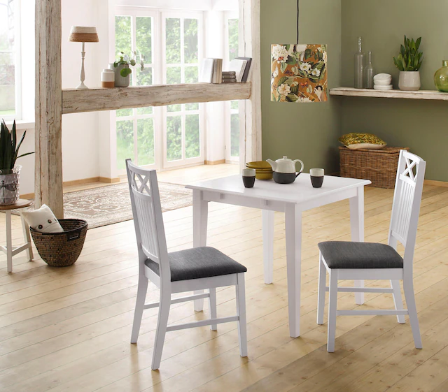 Home affaire Essgruppe »Olvera« Set,  Set: Esstisch 80 x 80 cm und 2 Esszimmerstühle, gepolstert mit Gewebestoff