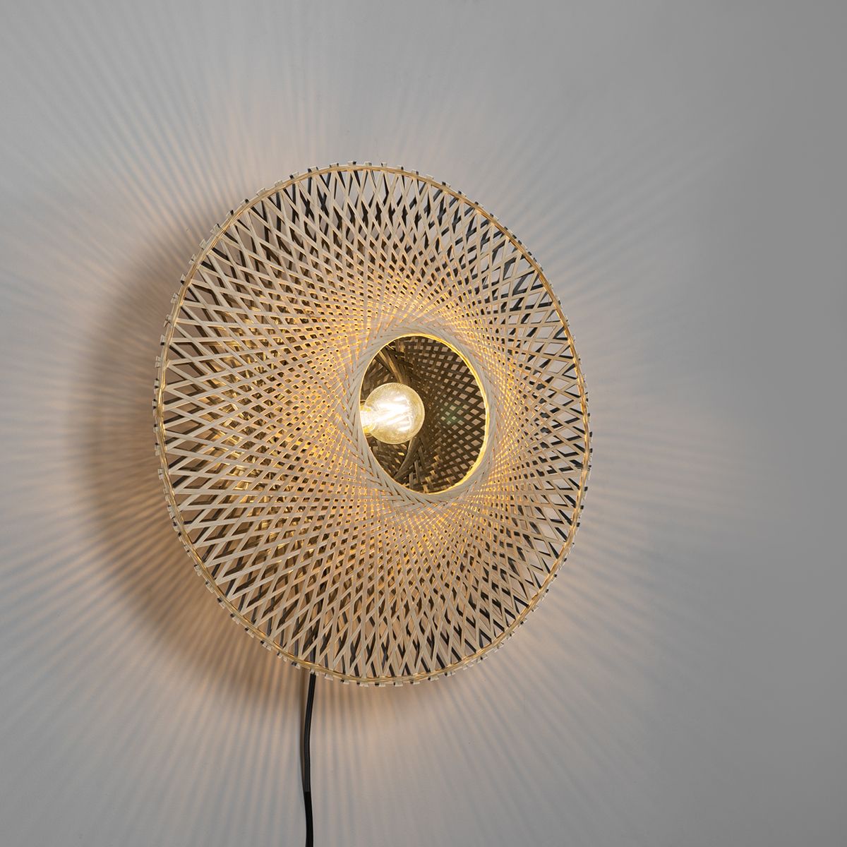 Smart wandlamp bamboe 50 cm met stekker incl. Wifi A60 - Rina