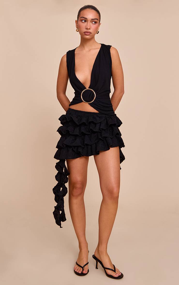 Noir Mini Jupe Rara Étagée Texturée