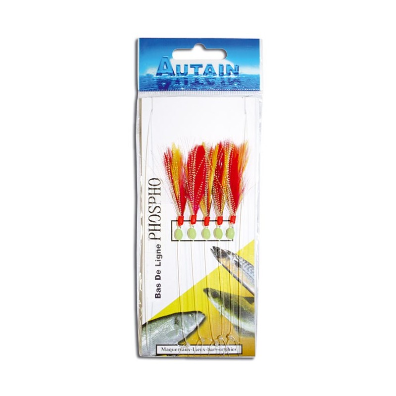 Bas De Ligne Autain 5 Hamecons Rouge / Jaune
