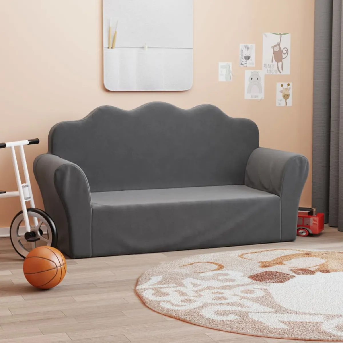 vidaXL Canapé enfant 2 places - Anthracite Peluche douce