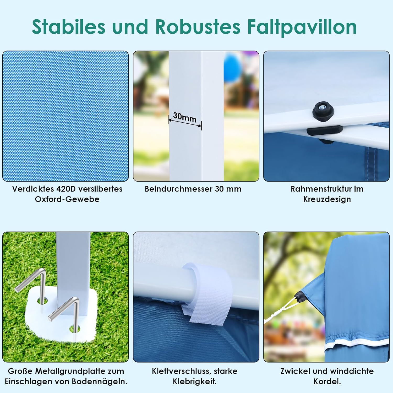 Pavillon 3x6 Faltpavillon mit 4 Seitenteilen 6 PCS Sandsack, Wasserdicht Partyzelt 420D Oxford Verdicken, Anti-UV 50+ Gartenpavillon, inkl. Tragetasche, Pavillons für Garten Party Hochzeit,Blau