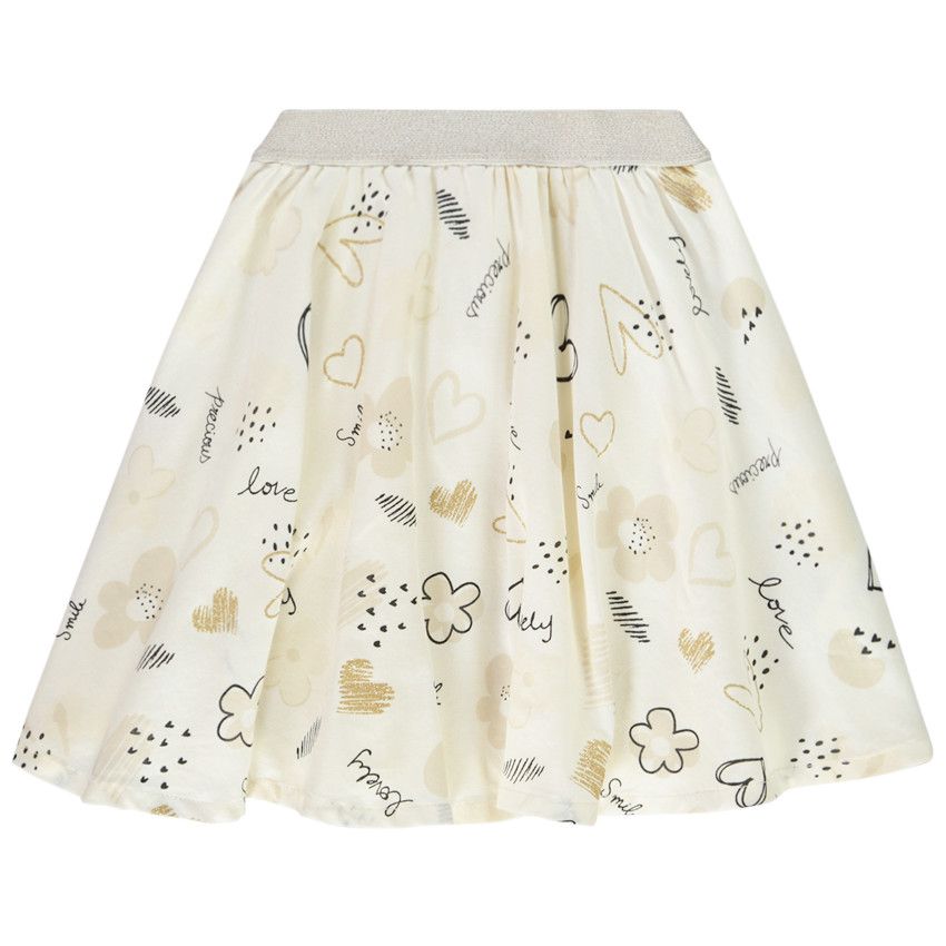 Jupe courte de cérémonie en coton imprimé fantaisie pour fille - Ecru