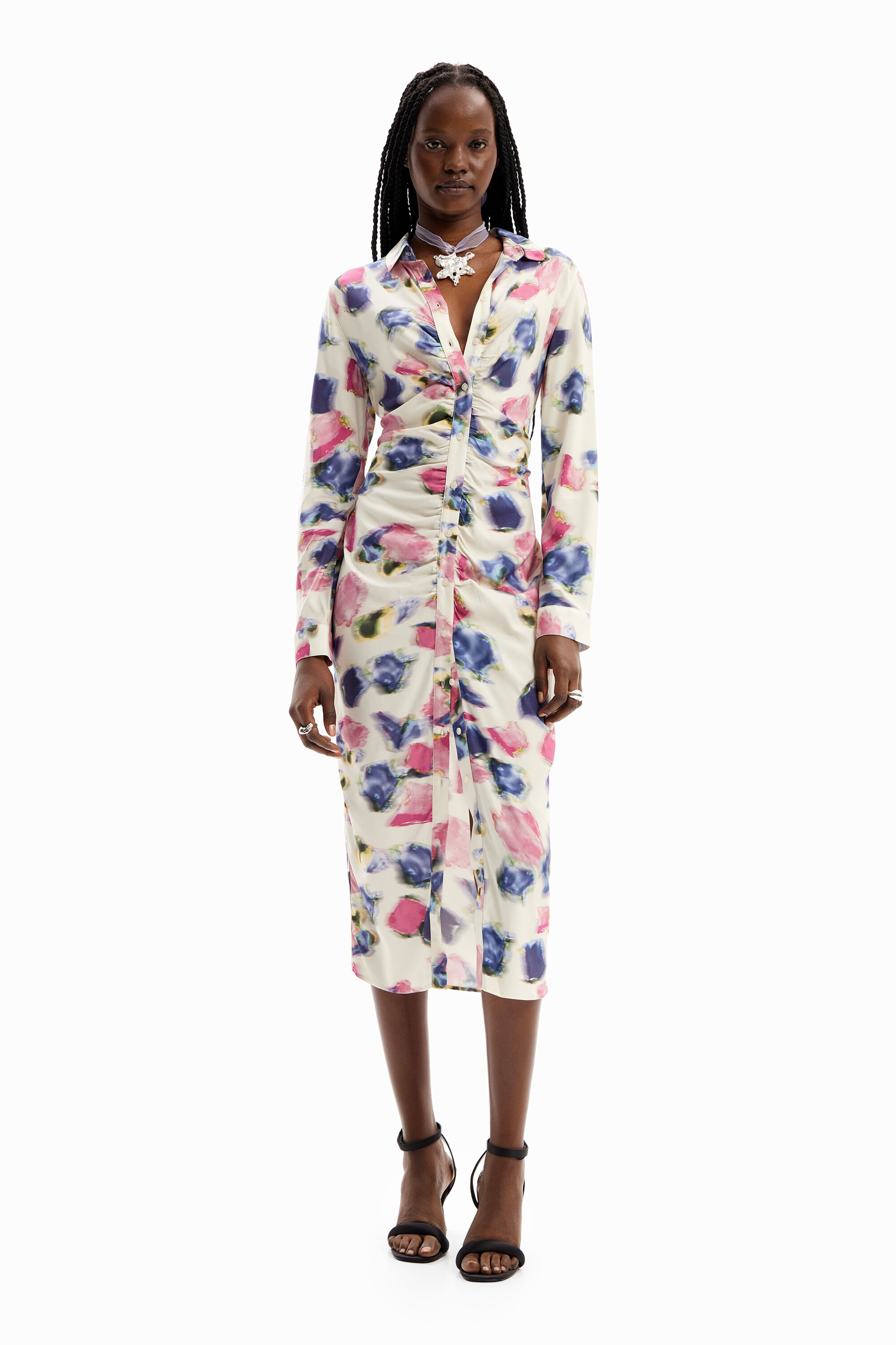 vestido camisa midi franzido