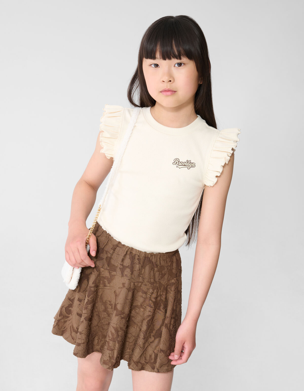 Brooklyn Ruffle Rib Top Gebroken Wit