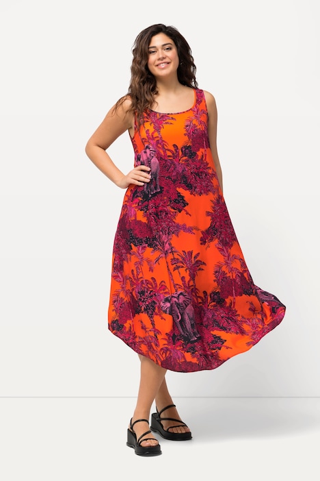 Kleid, Palmen, Elefanten, A-Linie, Rundhals, ärmellos