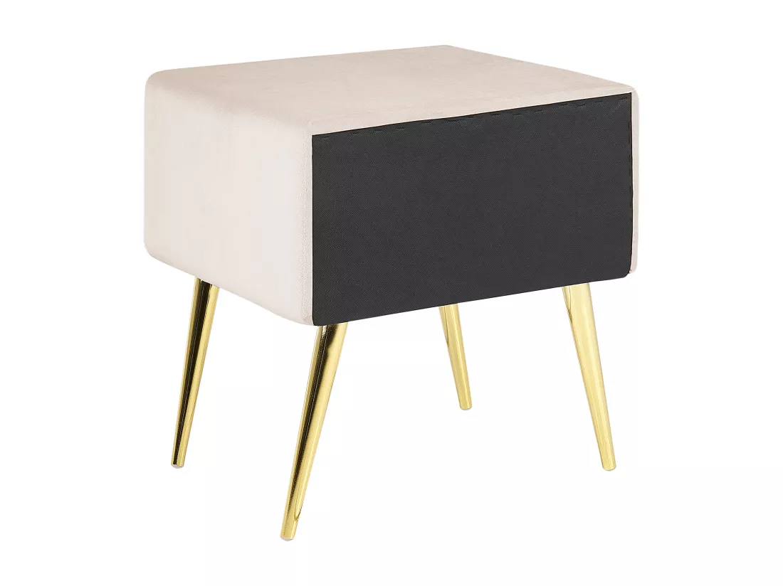 Table de nuit à 1 tiroir FLAYAT Velours Beige clair