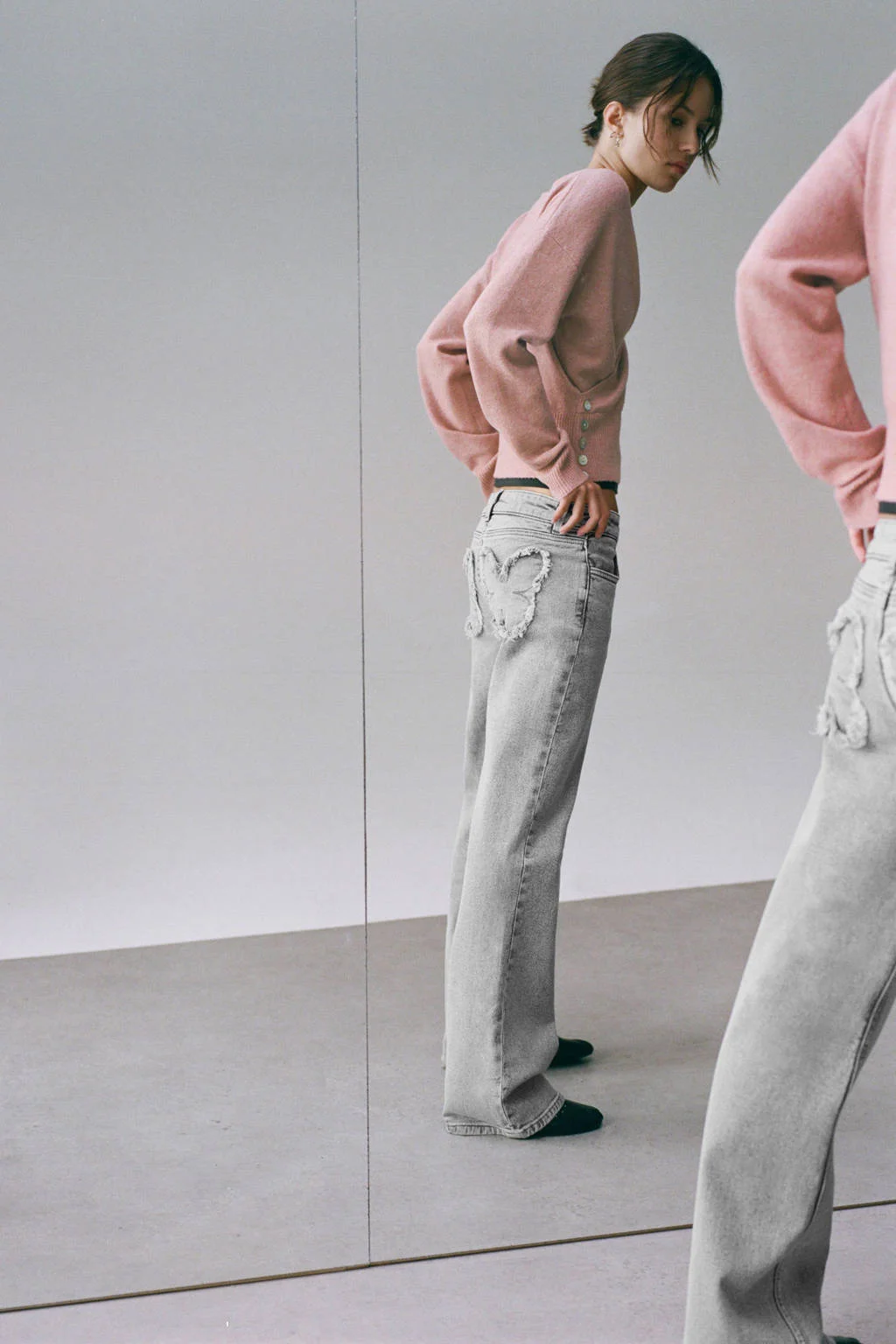 MANGO TEEN low waist straight leg jeans grey denim