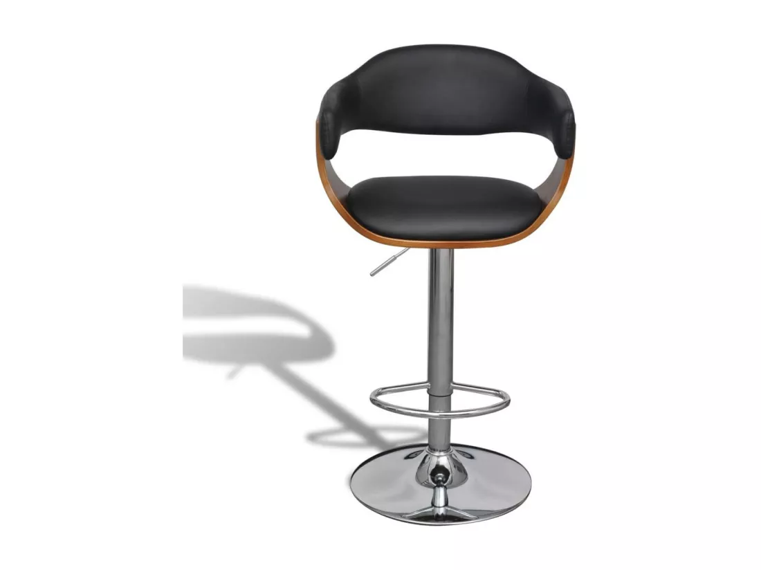 Chaise de bar simili cuir noir et bois marron Valone - Lot de 2