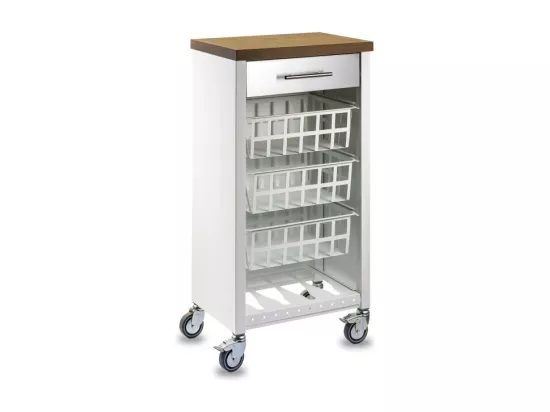 Desserte de cuisine, chariot de rangement - couleur Blanc, Inox, Cerisier - 93*48*34 cm - KARA
