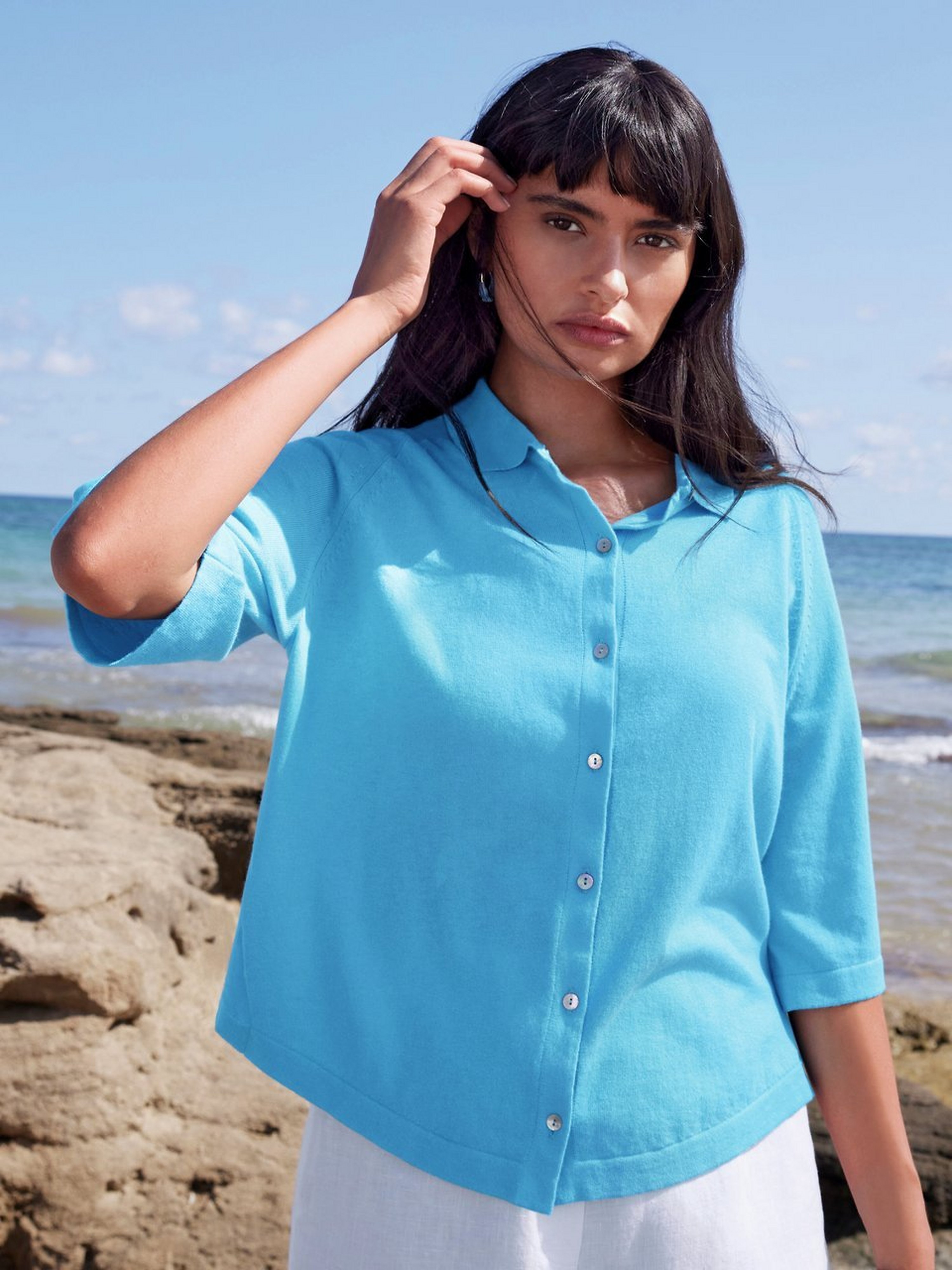 Strickjacke mit Polo-Kragen