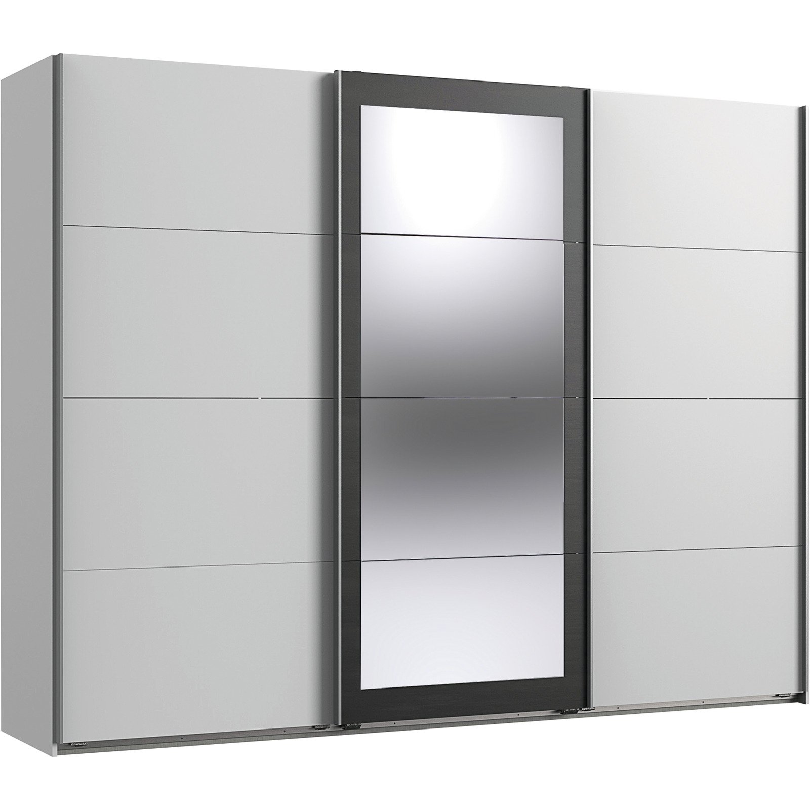 Schwebetürenschrank Minden Dekor weiss Raw Steel 270 x 210 x 65 cm, mit Spiegel