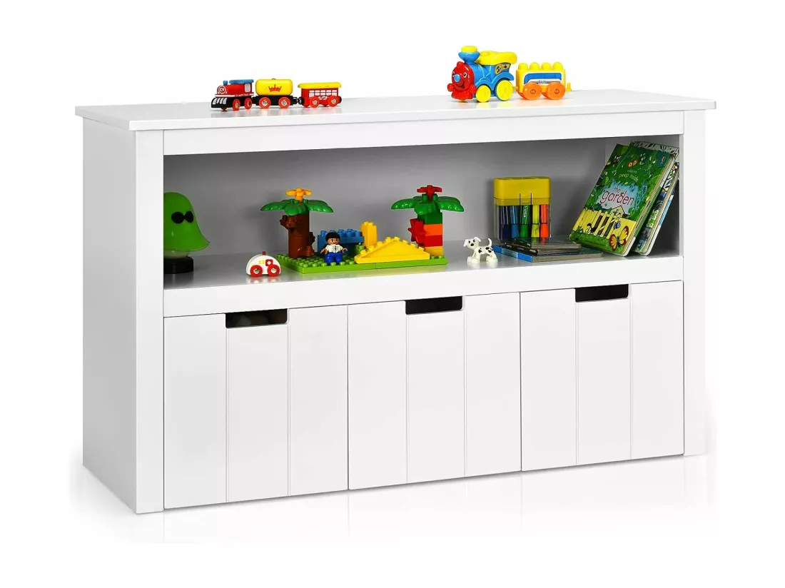 Meuble de Rangement, Armoire de Rangement avec 3 Tiroirs, Compartiments Ouvert et Poignées Incurvées, 101 x 33 x 62CM Blanc